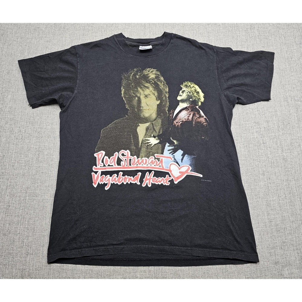 VINTAGE Rod Stewart Shirt Mens Large Black Vagabond Heart Tour 1991-92 Made USA